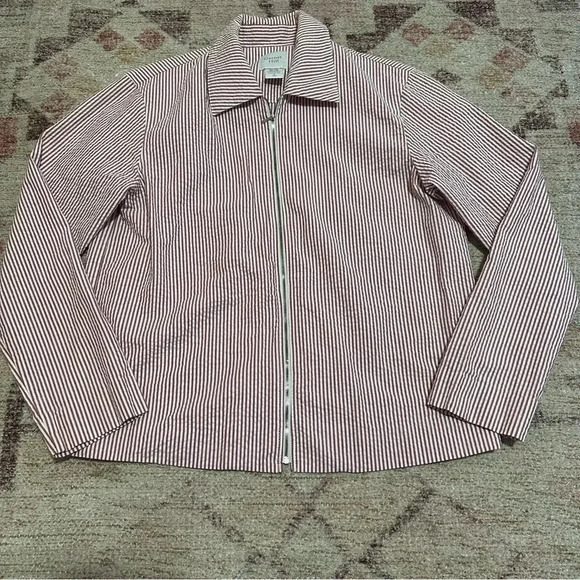 Garnet hill• Red and white striped zipper top size 4 100% cotton blouse - Picture 3 of 10